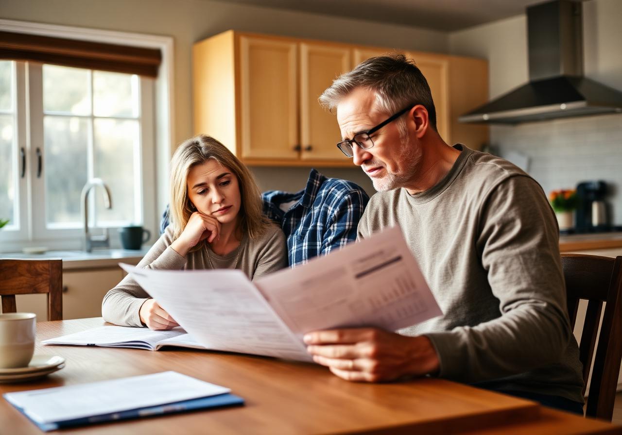 Homeowners reviewing their solar contract paperwork at the kitchen table